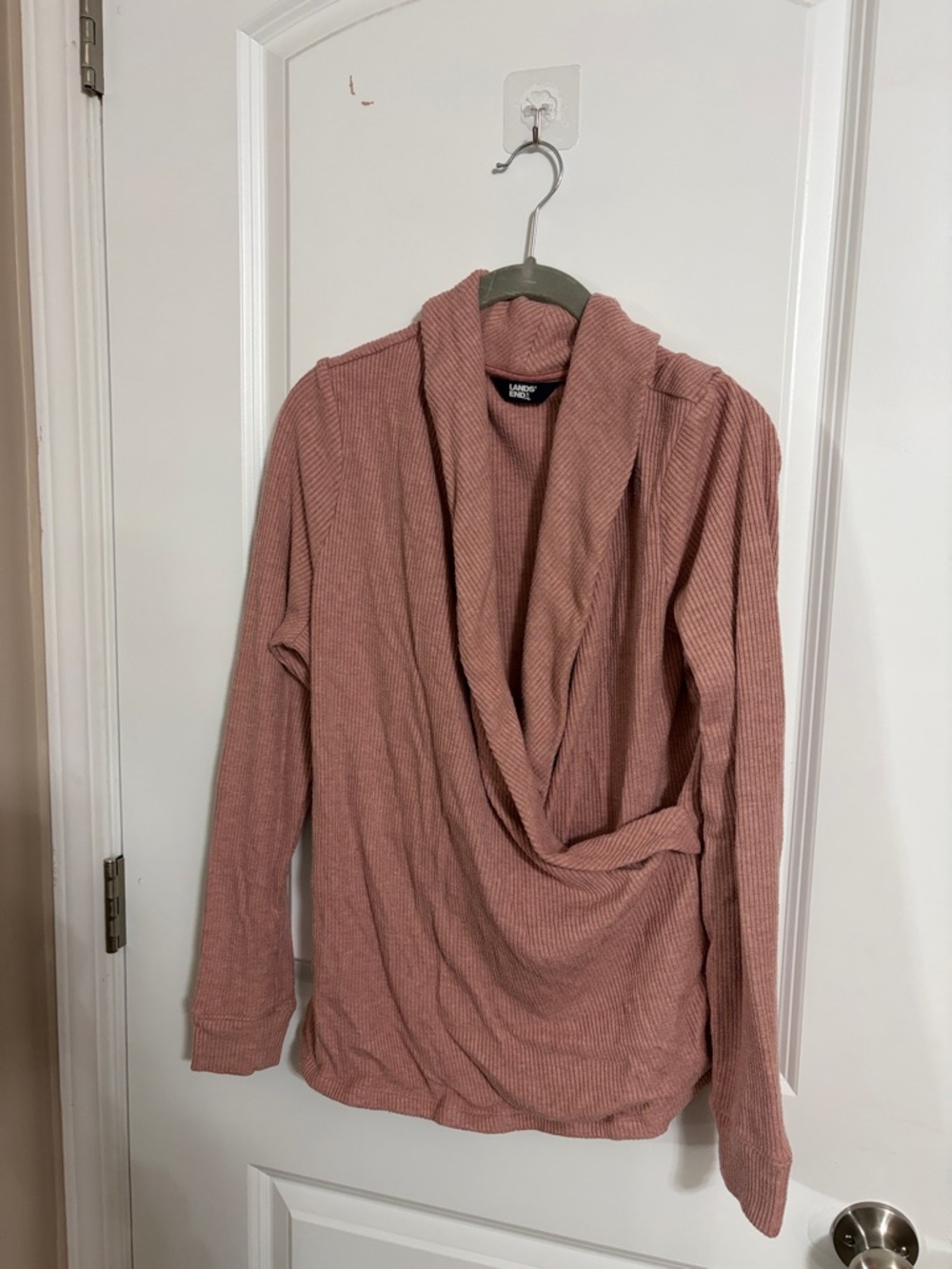 Lands' End Ribbed Cowl Neck Sweater in Dusty Rose